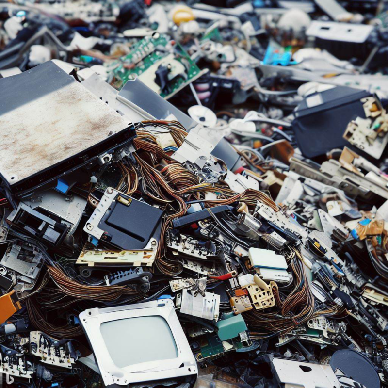 Picture of e-waste scrap piled on top of each other